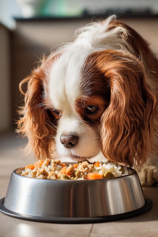 snickers eating wet dog food